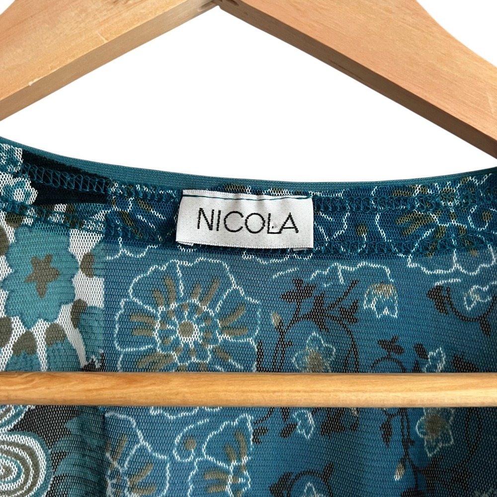 Nicola VTG Y2K Mesh Front Tie Velvet Trim Floral Long Sleeve Top M Fairy Grunge - Picture 9 of 12